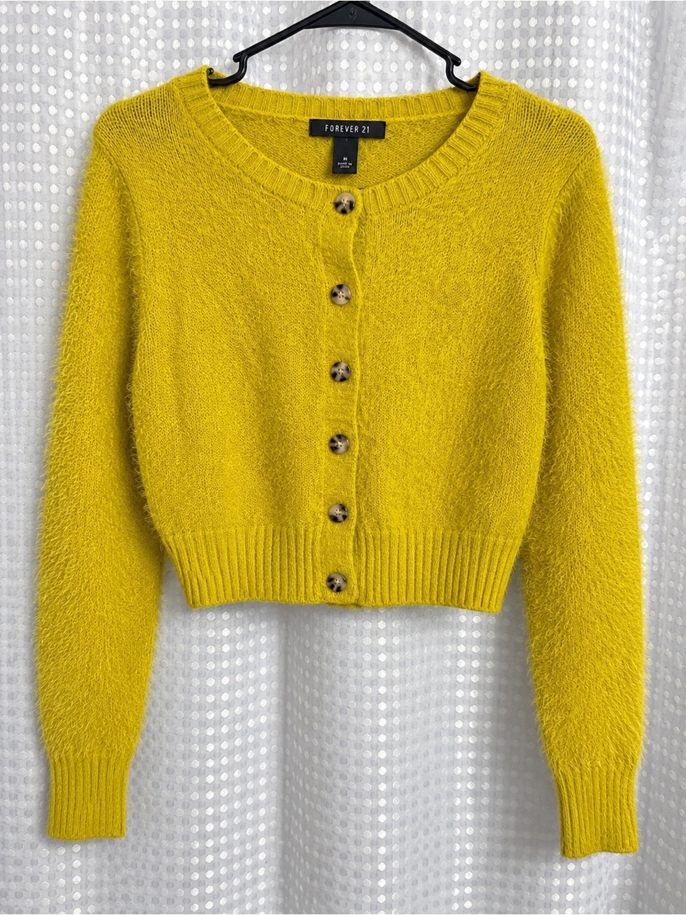 Forever 21 Bright Yellow Fuzzy Cropped Cardigan